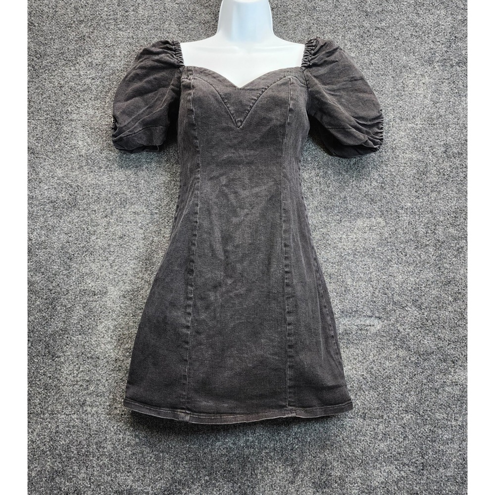Urban Outfitters Chelsea Womens Y2K Grunge Goth Puff Sleeve Denim Mini Dress S